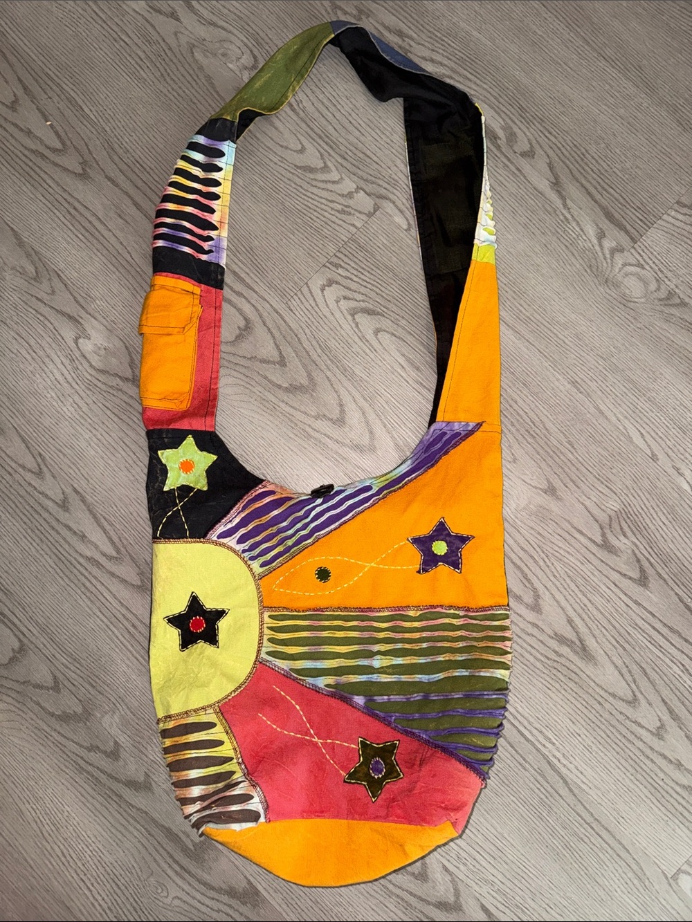 Colorful Star Patchwork Sling Bag - Vibrant Orange & Multi